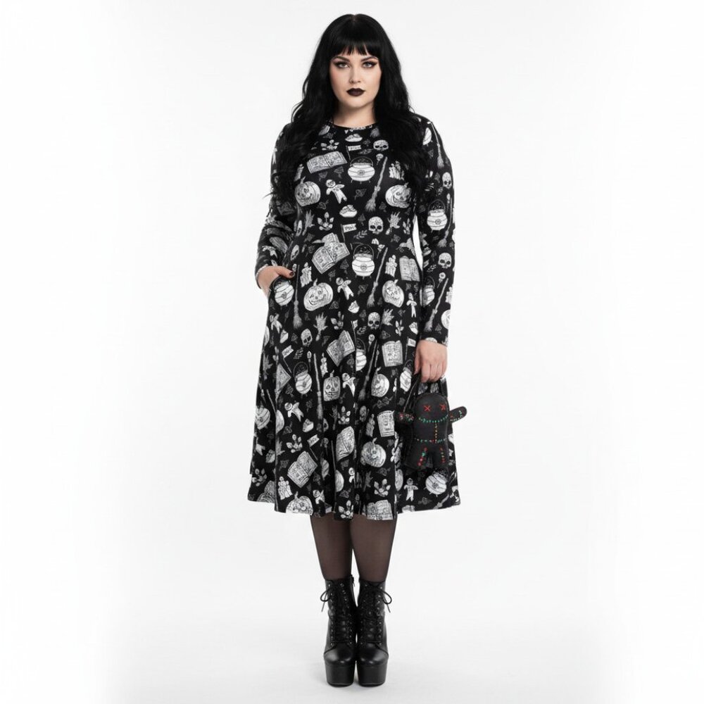 Gothic Voodoo Witch Pinup Long Sleeve Dress